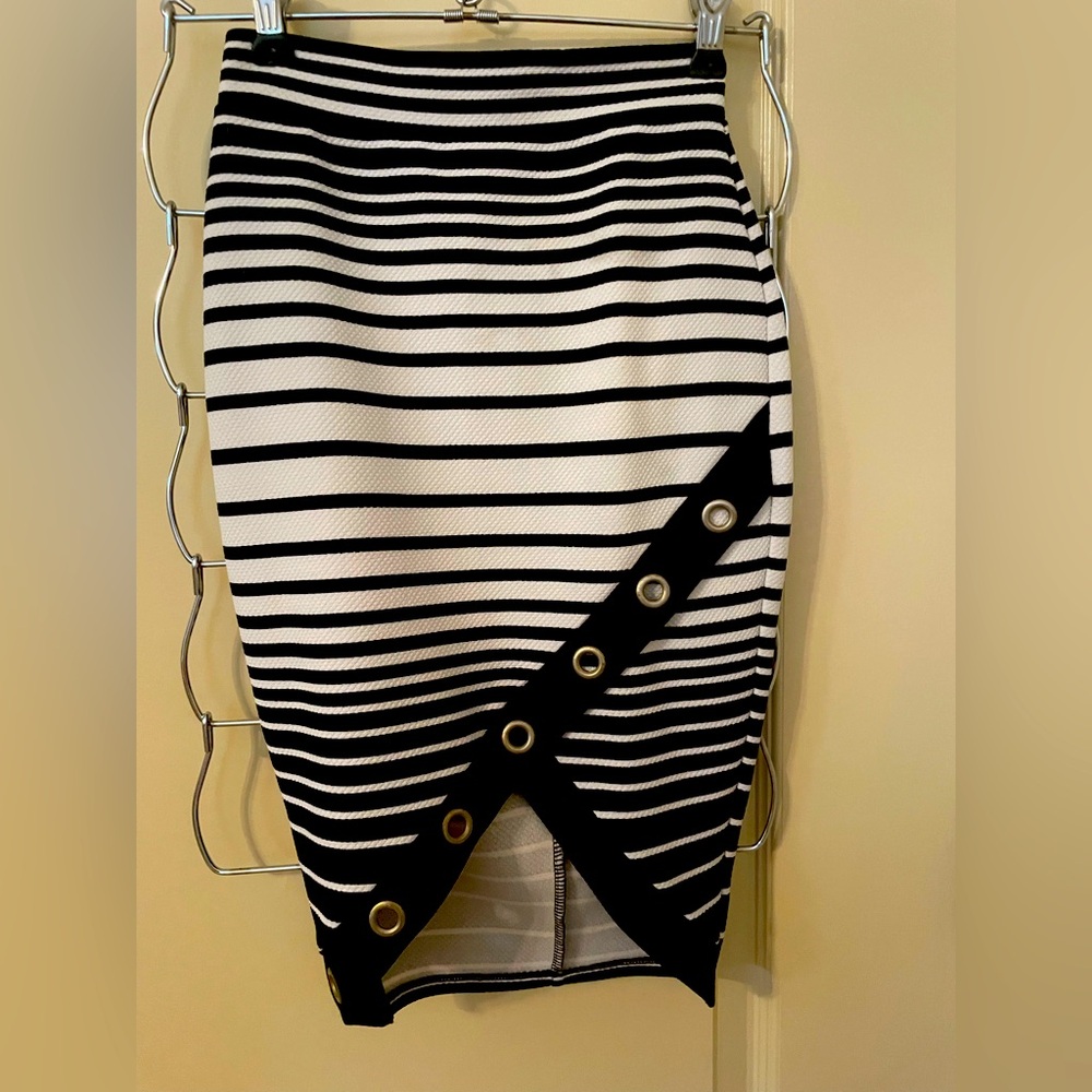 Material girl pencil skirt navy & white striped